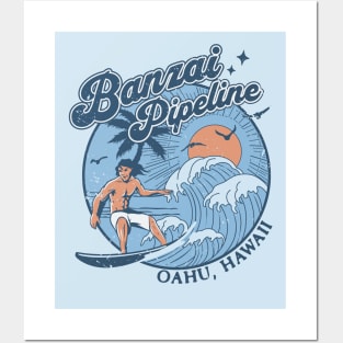 1970s Vintage Surfing Banzai Pipeline Oahu, Hawaii Retro Sunset // Old School Surfer // Surf Hawaii Posters and Art